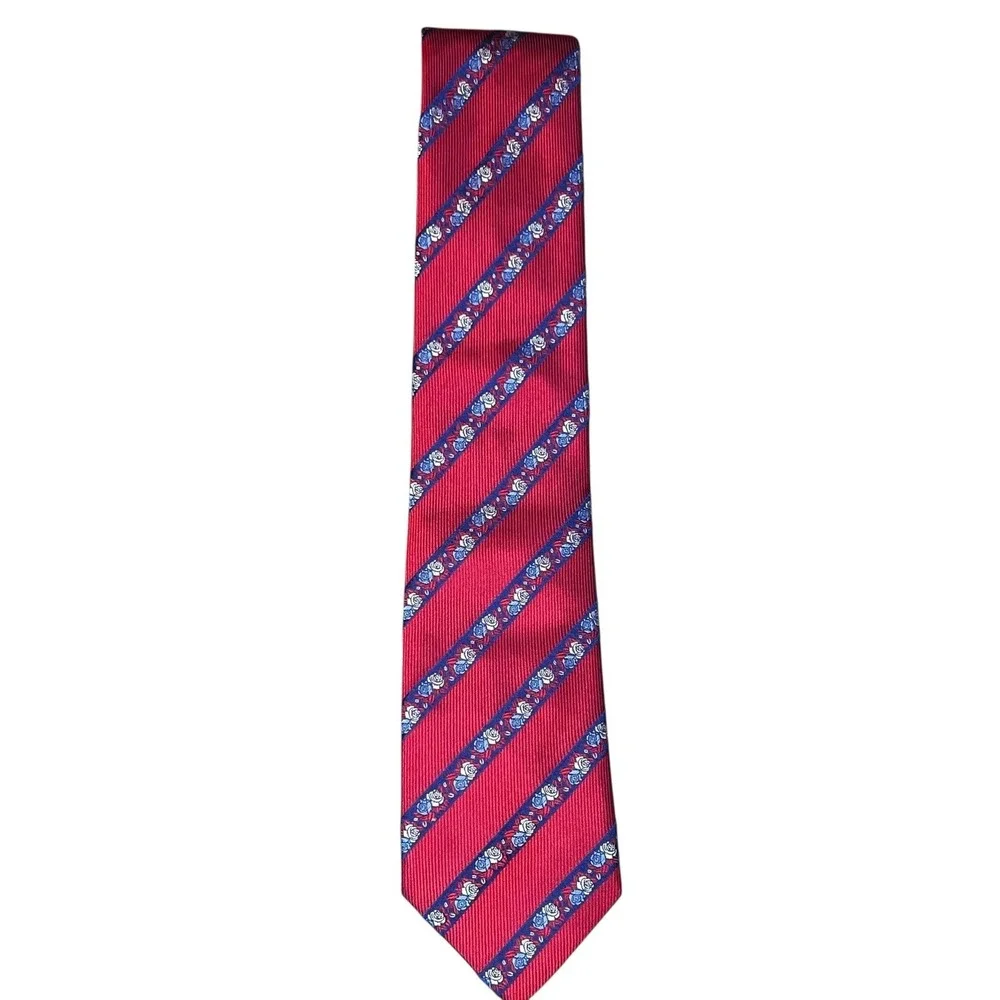 Thomas Pink 100% Silk Mens Necktie Navy/Red Stripped Floral Classic France